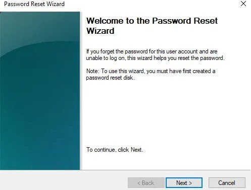 L’assistant de réinitialisation de mot de passe s’affichera alors à l’écran. Insérez le disque de réinitialisation de mot de passe et cliquez sur le bouton « Suivant ».