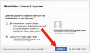 Facebook réinitialisant le mot de passe