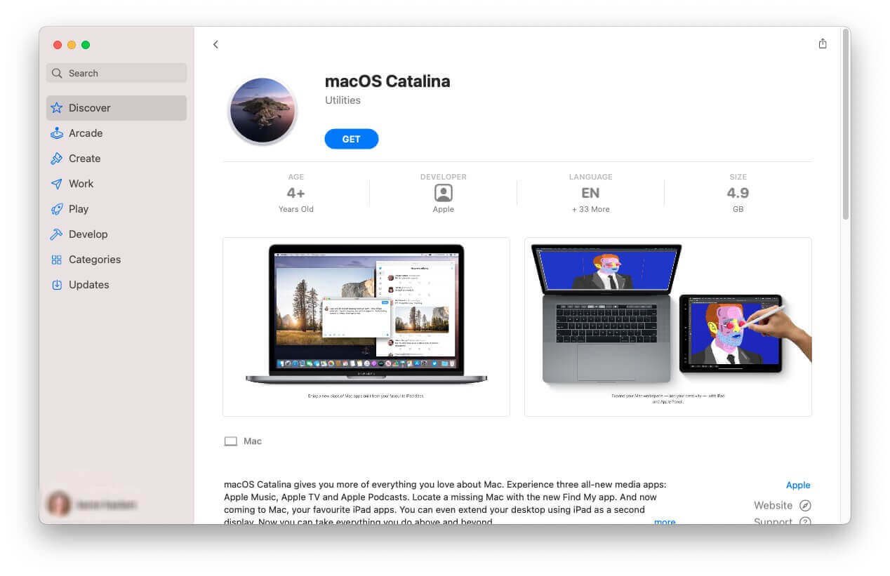 téléchargement de Catalina dans l’App Store de votre Mac