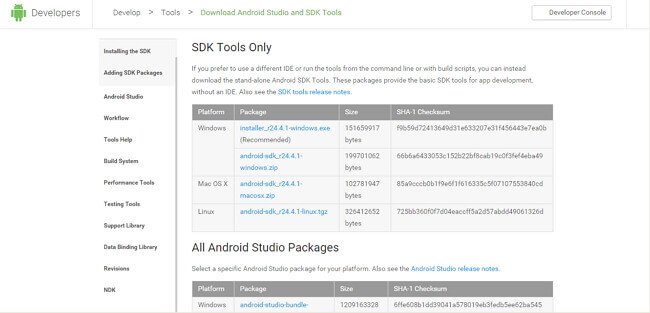 Téléchargez Android SDK à partir du site web et installez-le sur votre ordinateur. 